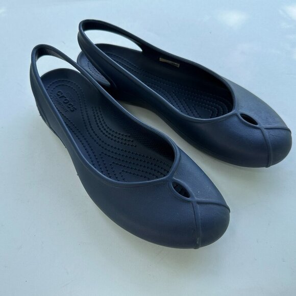 Crocs Olivia Ballet Flats Slingback Comfort Slip On Navy Iconic Women's Size 10 - Picture 1 of 13